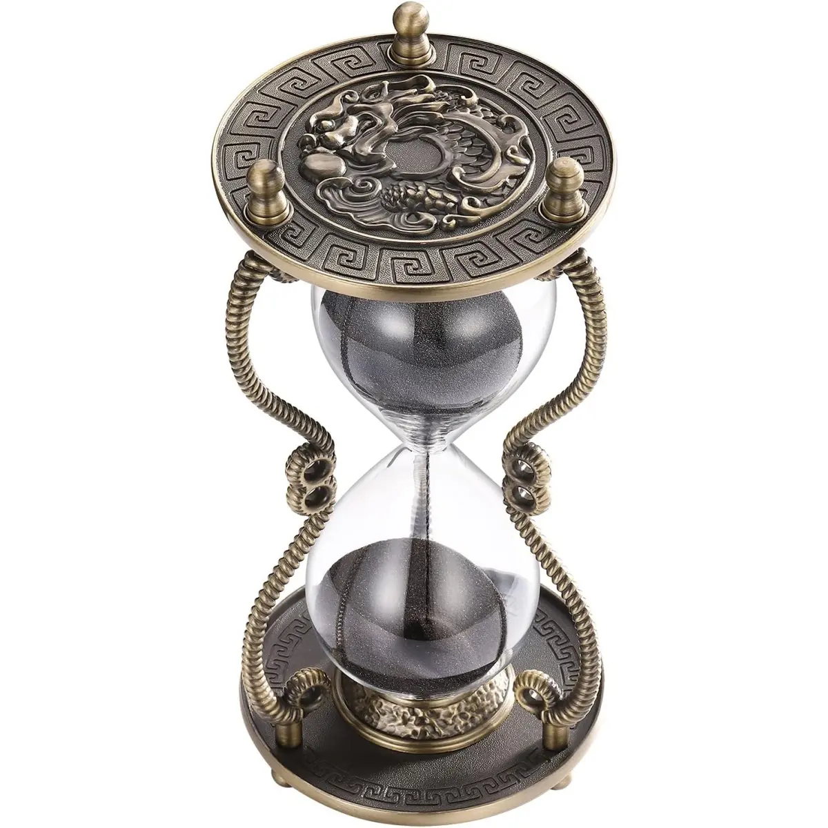 Hourglass Timer Sand Clock 60 Minute: Brass Medieval Dragon White Sand Watch 60 Min, Large Reloj De Arena, Gothic Fantasy One Hour Sandglass for Gifts, Home, Desktop Decor