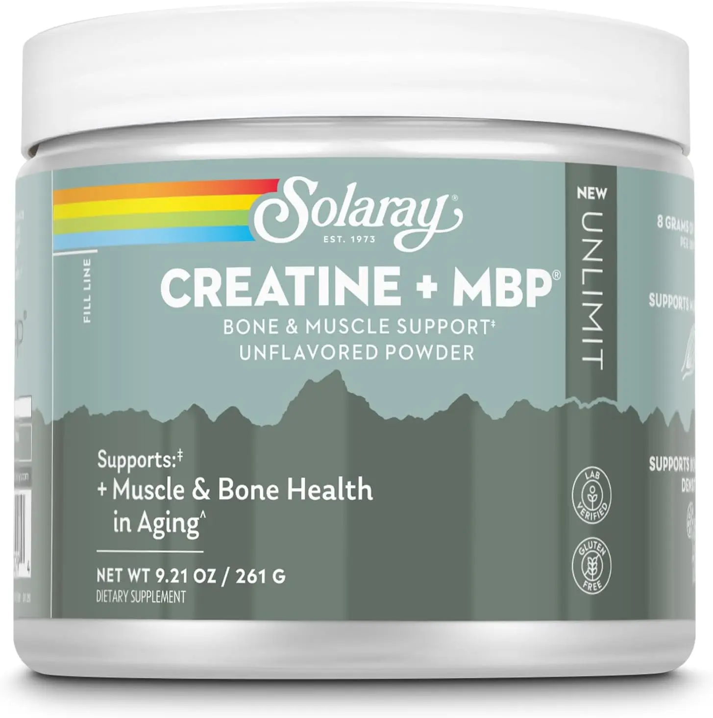 SOLARAY Creatine Plus MBP Supplement - 8g Creatine Monohydrate Powder with 40mg MBP Whey Fraction, L-Leucine for Muscle Support & Bone Health, Unflavored, Gluten-Free, 30 Servings, 9.21oz