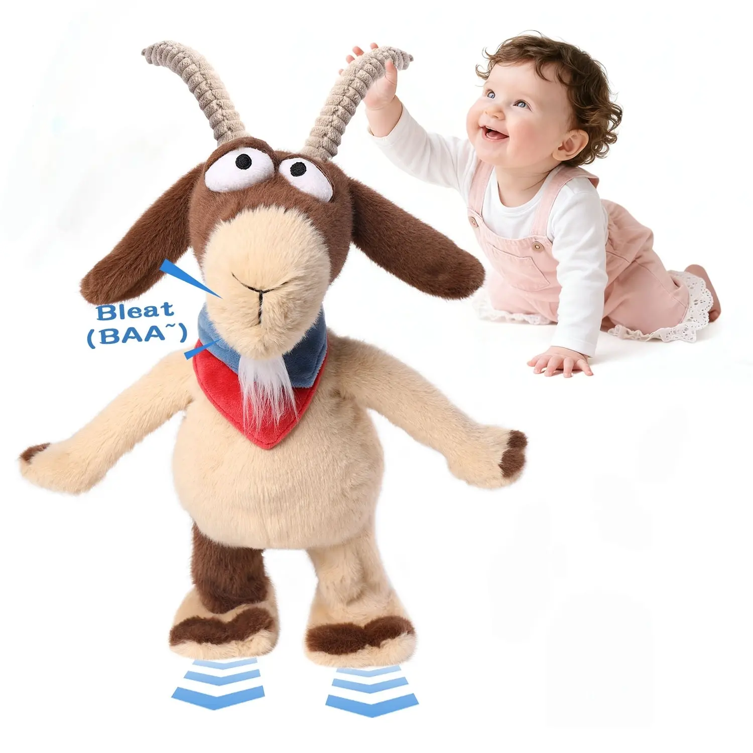 Emoin Walking Talking Goat Plush Toy - Automatic Walk, Repeats What You Say, Sings & Dances, Baby-Safe Soft Sensory Toy for Kids, Toddler Early Learning, Batteries-Powered, Baby Shower & Toddler Birthday Gift, Cute