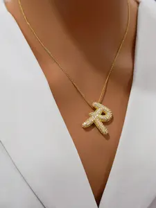 Hip-Hop Micro-Set Zircon Letter Necklace, Full Diamond Bubble Letter Pendant, Snake Chain, Women's Unique Fashion Jewelry, Personalized Initial Necklace