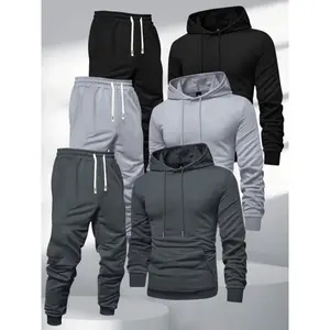 Men’s 3-Piece Hoodie and Jogger Set, Polyester Tracksuit, Solid Color, Long Sleeve, Slight Stretch Knit (Raincoats)