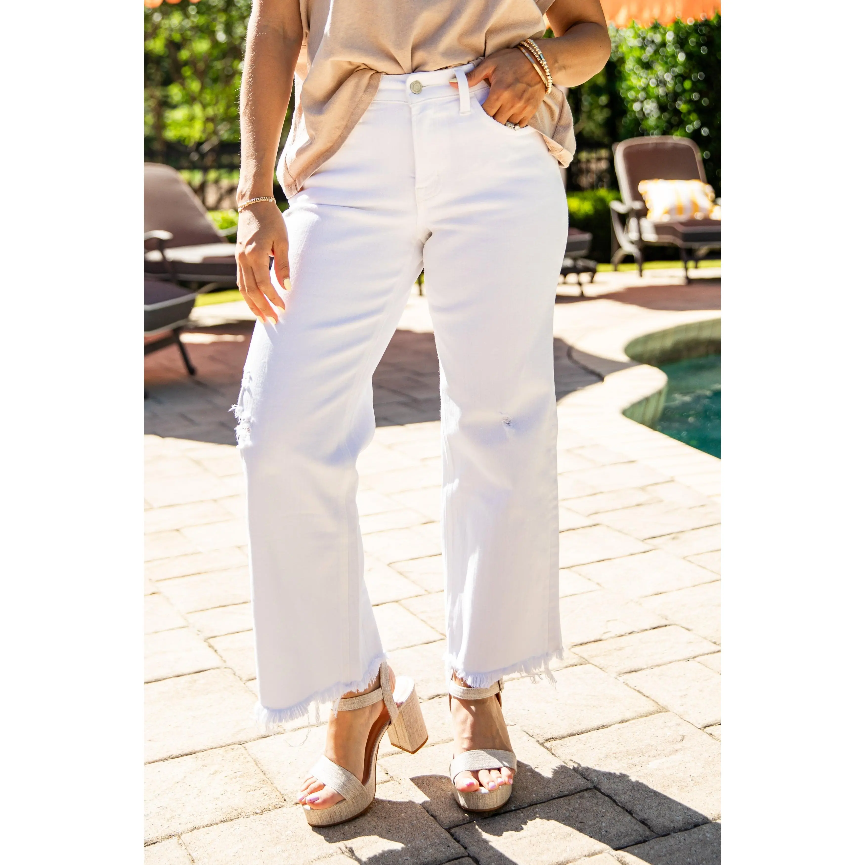 Kailin High-Rise White Wide Leg Jeans