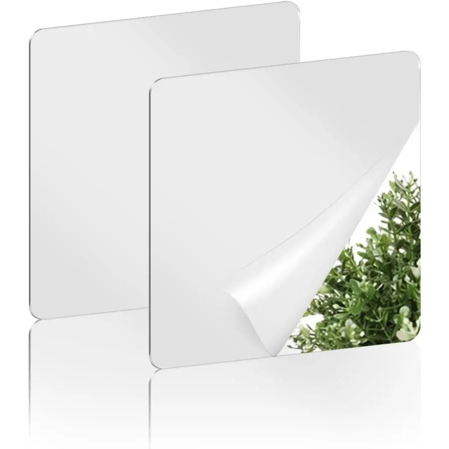 2 Pack Self Adhesive  Mirror, 2MM Flexible Plastic Mirror, Shatterproof PS Frameless Wall Mirror for Bathroom Vanity and Entryway (6 x 6 inch)