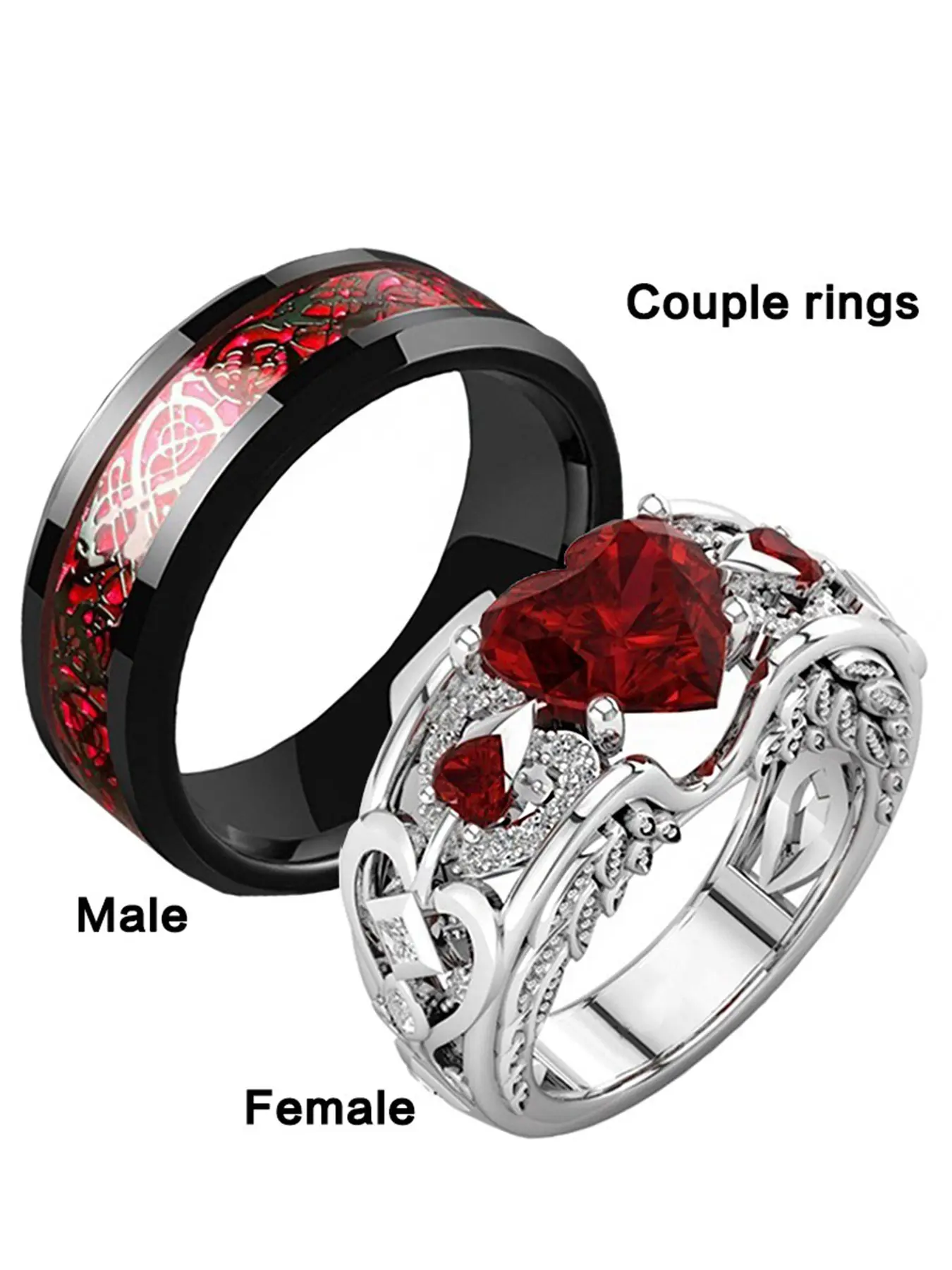 Women's Birthstone Ring, Beautiful Rings, Men's Black Celtic Dragon Ring with Beveled Edges, Women's Diamond & Cubic Zirconia Pear-Shaped Halo Engagement Ring, Wedding Anniversary Party Jewelry, Sizes 6 to 11, Stainless Steel Rings