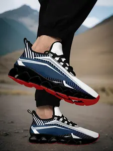 Men's Fashionable Striped Pattern Lace Up Low Top Sneakers, Casual Comfortable Breathable Sports Running Shoes, Athletic Running Shoes, Gym Training Sport Walking Shoes, Sporty Running Shoes, Running Trainer