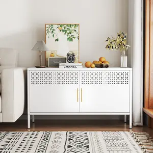 43.3" Wide Sturdy Metal TV Console Unit - Industrial Look Media Cabinet for Up to 65" TV, Heavy Duty 25kg Steel Frame, 25.2" Height, Shelves, Mirrored Doors, Drawers, Glass Top, LED Spotlight, Requires Assembly