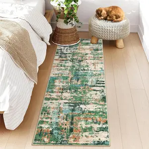 GARVEE Modern Abstract Runner Rug 2x6 Hallway Entryway Runner Washable Low Pile Area Rug Non Slip Kitchen Runner Contemporary Thin Throw Runner Rug Soft Floor Cover for Bedroom Laundry Bathroom, Green