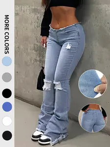 NVFelix Women's High Waist Ripped Flare Denim Jeans with Frayed Hem and Distressed Details, All Seasons Fashion, Plain Pattern, Comfortable, Casual and Stylish