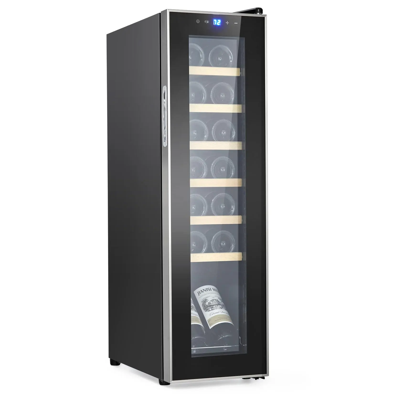 GAOMON 14-Bottle Freestanding & Built-In Compressor Wine Cooler with Wood Shelves, Silent Operation, 35-65°F Adjustable Temp Control, Bar Beverage Refrigerator for Bar Area & Parties (Wine, Champagne, Beer, Soda)
