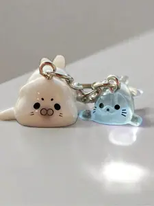 Cartoon 3D Glow-In-The-Dark Sea Lion Set Keychain - Cute Ornament Pendant, Perfect Holiday Gift For Men And Women Ocean Style Keychain Pendant, Charming Bag Pendant, Charming Back To School Gift, Holiday Gift, Keychain For Bags, Key Chain Decorations