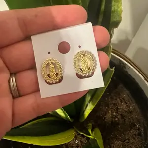 Virgin Mary Stud Earrings - Aretes de la Virgen de Guadalupe with Gold Finish and Spanish Design earring earring