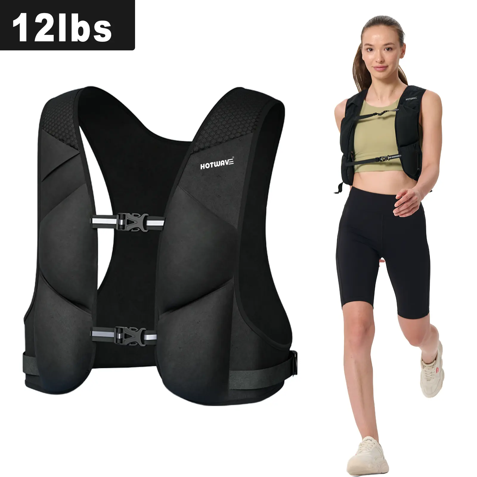 HOTWAVE Weighted Vest, 12/19 lbs Unisex Ergonomic Design in Soft Neoprene with Balanced Weight & Adjustable Strap for Gym Training, Running
