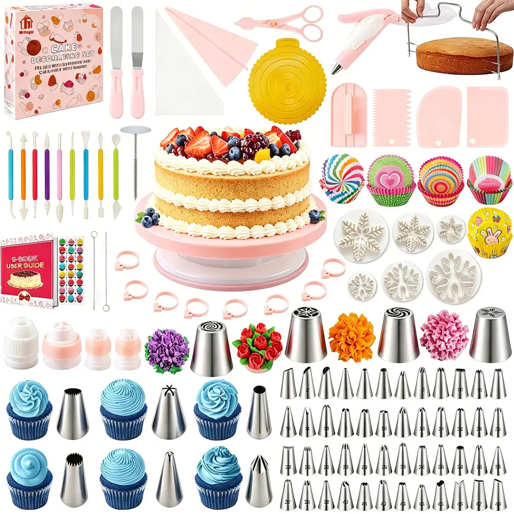 Bakery Supplies All-Inclusive Pastry Decorating Tool Bundle, Offset Spatulas, Cake Leveler, Fondant Sculpting Tools & Springform Bake Pans For Cake Cookie DIY Dessert Projects, Baking