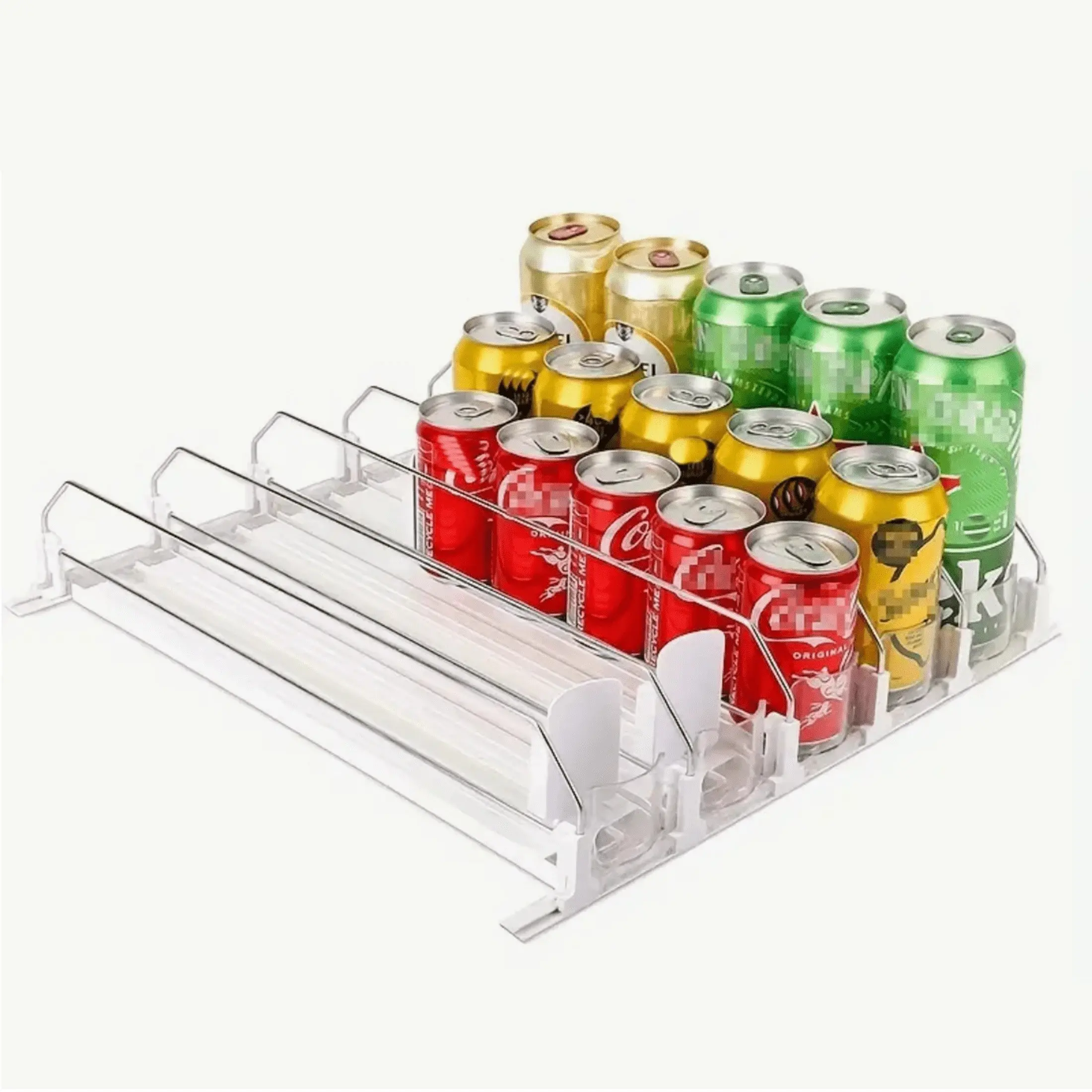 Soda Can Dispenser for Refrigerator, Self-Pushing Drink Organizer, Adjustable Acrylic Storage Shelf for Soda & Beer, Space-Saving Design, Width Adjustable Fridge Storage Solution, Ideal for Beer & Bottles, Fridge Rack, Refrigerator Accessories