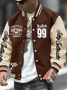Men's Casual Fitted Baseball Jacket, Geometric Pattern, All Seasons Wear, 8 Colors Available, Hip-Hop Style, Button Closure