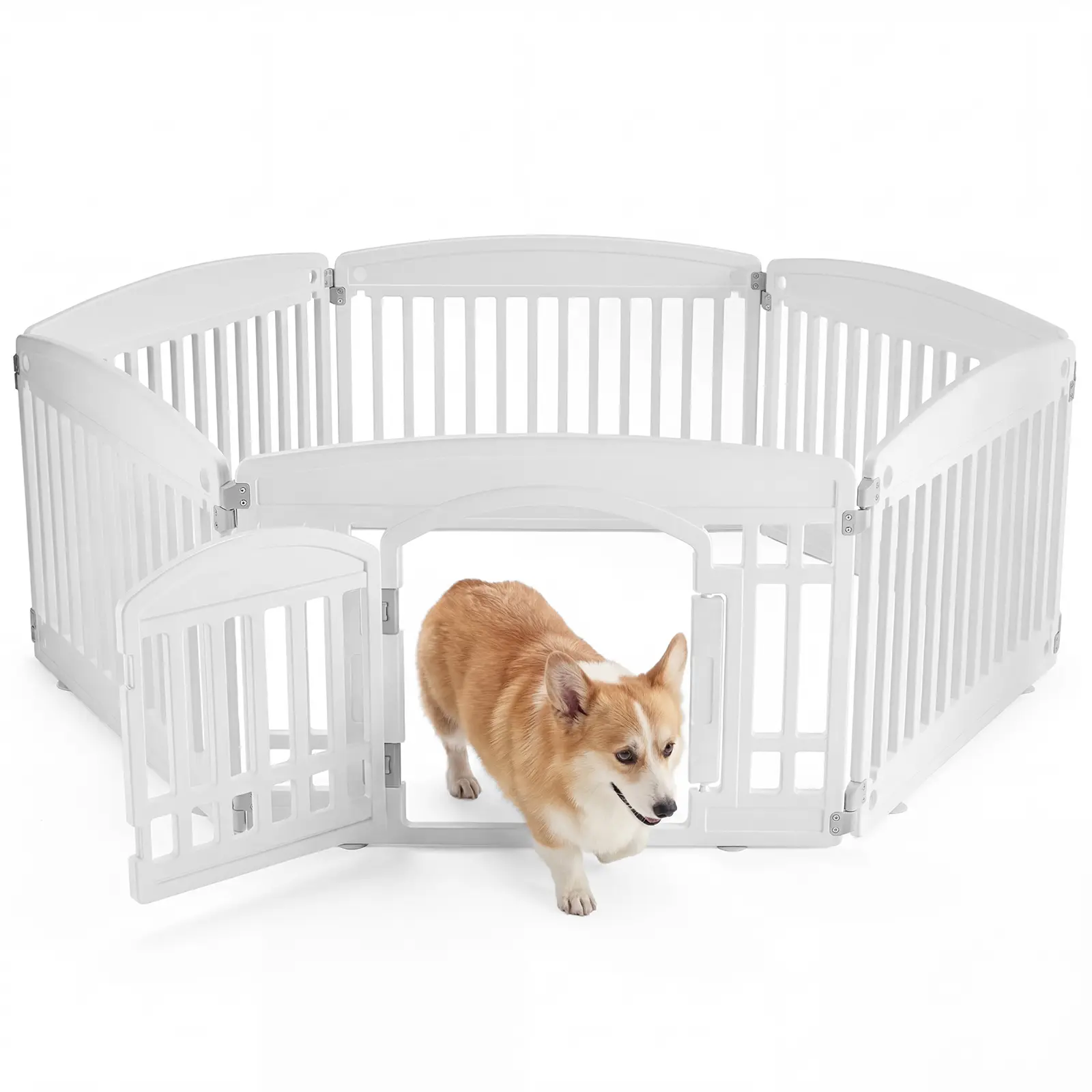 Plastic Dog Playpen - Expandable & Durable Pet Fence for Medium Dogs - Indoor & Outdoor Portable Puppy Playpen with Secure Locking Door