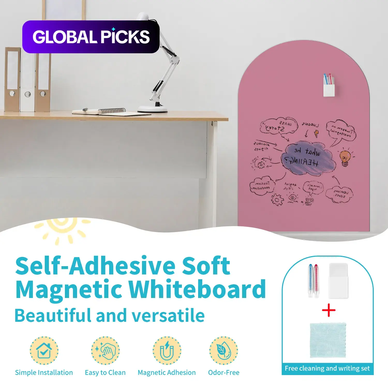 Self-Adhesive Soft Magnetic Whiteboard, Magnetic Absorption, Smooth Writing Surface, Scratch-Free Design, Includes Storage Box & Crayons, Ideal for Office Use #GLOBAL PICKS