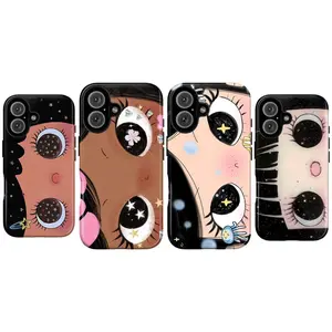 JIACC Dreamy INS Glittering Big Eyes Lovely Comic Girl Phone Case for iPhone 17 ProMax Plus Air 16 15 14 13 12 11 X XR & SamsungS25 S24 S23 S22 Ultra, Aesthetic Protective Cover Tough Phone Case Unique gift options