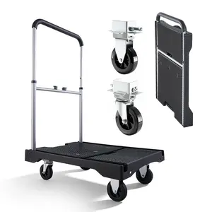 VEVOR Foldable Push Cart Dolly, 330 lbs Capacity, Folding Platform Truck with Swivel Wheels, Moving Platform Hand Truck Flatbed Cart, Adjustable Push Handle, for Easy Storage, 26.8 x 19.5 x 4.5 in