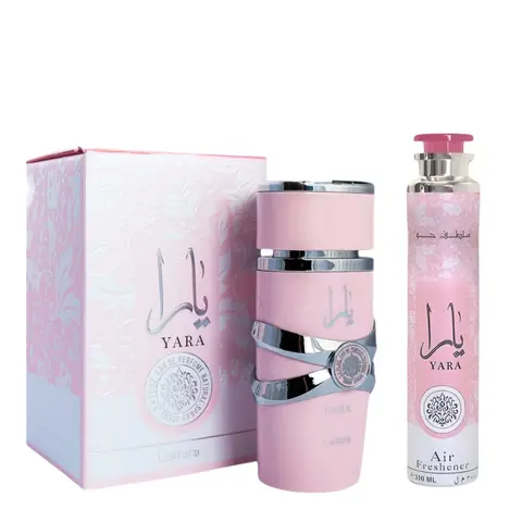 Lattafa Yara Fragrance Pack - 100 ml Alcohol-Base Perfume & Scented Air Freshener Bundle, Long-Lasting Citrus, Floral, Fruity, Vanilla Aroma