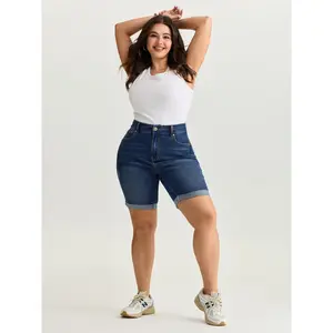 BLOOMCHIC Women's Plus Size Cotton-Spandex Fabric Hip-Lifting No-Gap Waist Skinny-Fit Denim Shorts with Pocket, M-6X 2026 Summer Lady's Garment for Mother's Day Bottom Womenswear 2026 Summer Vibes Swimweek