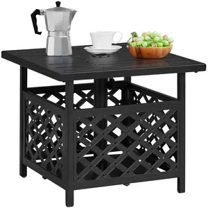 Yaheetech Outdoor Square Umbrella Table Stand, Side Table with Umbrella Hole, Outdoor Table, Patio Umbrella Outdoor Square End Table for Patio, Garden, Poolside, Deck