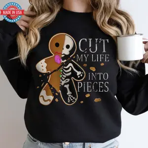 Cut My Life Into Pieces Gingerbread Christmas Sweatshirt, Elder Emo Christmas Shirt, Goth Black Aesthetics, Emo Creepmas Christmas Sweater
