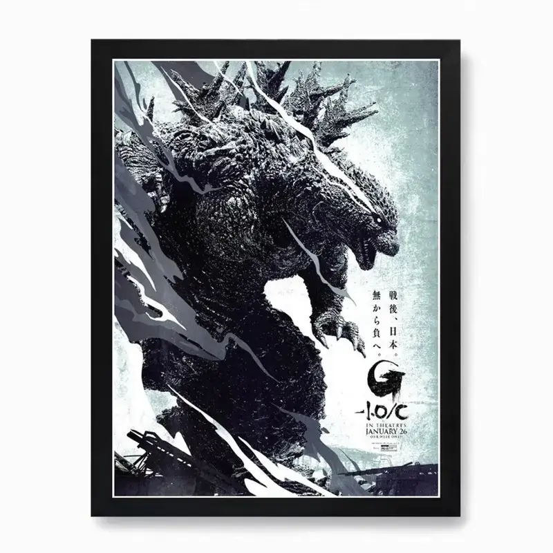 Godzilla Minus One Movie Poster Wall Art - Premium Framed Canvas Print Room Decor for Sci-Fi Fans, Kaiju Cinema Memorabilia, High-Quality Japanese Monster Art Gift for Man Cave & Bedroom