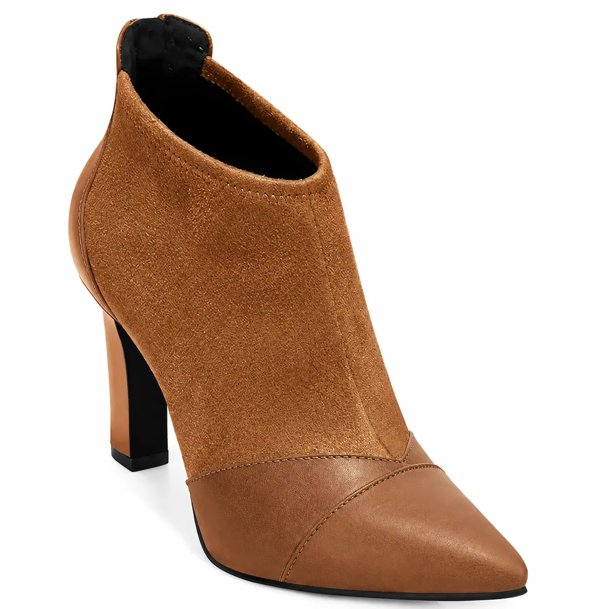 Coutgo Womens Ankle Booties Dress Boots Pointed Toe Stiletto High Heel Splicing Booties Shoes with Back Zipper tiktokshopbacktoschool