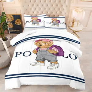Bear printed Comforter Set, including 1 blanket and 1 or 2 pillowcases without pillowcases, soft adult bedroom decoration gift, Soft Bedding Sets