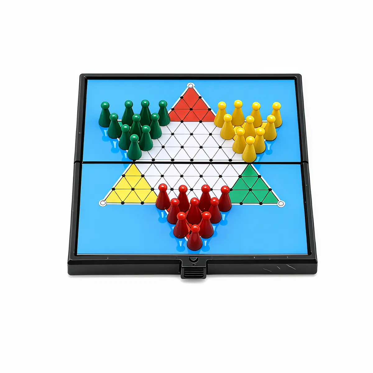 Classic Chinese Checkers Board Game, 25cm x 25cm Foldable Travel Checker Set with 30 Pegs, Portable Educational Family Tabletop Game for Kids & Adults dice