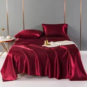 4pcs Queen Size Satin Sheets Deep Pocket,Super Soft Cooling Sheets Queen Size,Queen Silk Sheets Set Deep Pocket,Wrinkle Free,Breathable 4 Piece,Burgundy Red