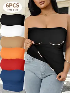 6-Pack Plus Size Wireless Bra Set, Strapless Push-Up Bras, Tummy Control Shapewear, Anti-Slip Invisible Wrap Top, Comfortable Lingerie