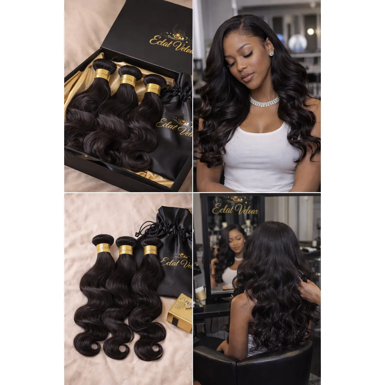Éclat Velour Body Wave Hair Bundles – 100% Human Hair (3 Bundles)