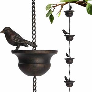 vintage bird shaped rain chain, 1 count metal rain collector, outdoor rain chain, hanging outdoor garden patio decoration, decorative, windchimes
