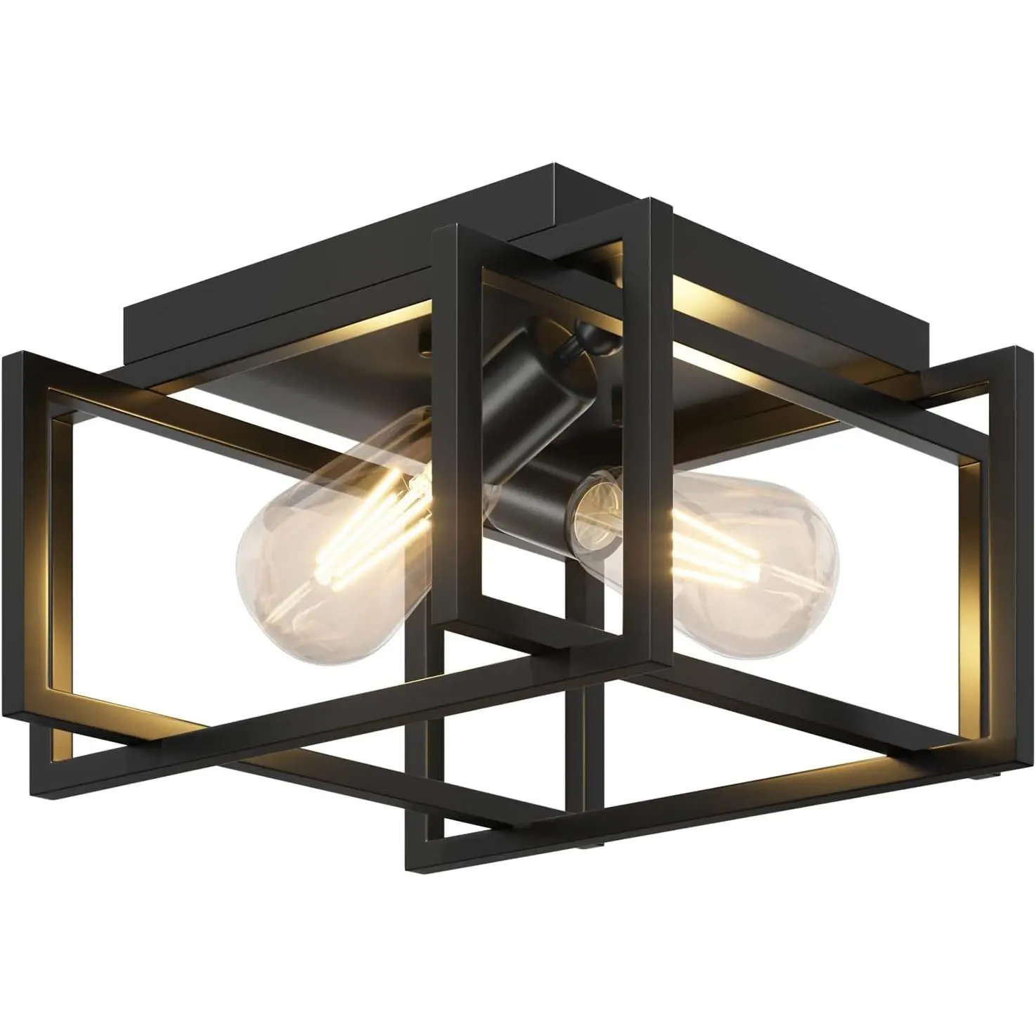 Feanron Industrial & Modern Rustic 2-Light Black Metal Adjustable Flush Mount Ceiling Light Fixture, E26 Ceramic Socket, 60W Rectangle Indoor Home Lighting, Not Water-Resistant for Hallway, Kitchen