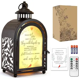 Sympathy  Memorial  for Loss of Loved One Memorial Lantern with Flickering LED Candle and Remote Control (Those We Love Black)