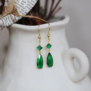'Emerie' S925 Silver Emerald Green Dangle Earrings, Teardrop Gems | Vintage Inspired