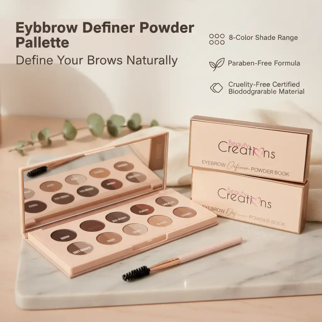 Beauty Creations Eyebrow Definer Powder Palette - 8-Shade Multi-Pack Brow Kit, 4.6oz, Paraben-Free, Cruelty-Free Cosmetic, Talc-Infused, Biodegradable, For Youth-Focused Users, All Skin Types, 24 Months Shelf Life