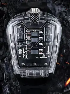 Men's Casual Geometric Dial Quartz Watch As Gift, Fashionable Luxury Analog Watch with Silicone Strap, Trendy Watch for Daily Life with Box, High End Watch