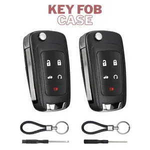 2 Pack Key Fob Case Replacement 5 Button for Chevy Cruze Camaro Impala Equinox GMC Terrain Buick Regal Lacrosse 2010 2011 2012 2013 2014 2015 2016 2017 Keyless Entry Remote Control Car Key Fob Shell