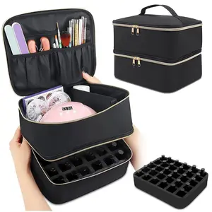 Double Layer 30 Grid Nail Art Tool Storage Bag, 1 Count Portable Nail Art Handbag, Nail Art Tool Organizer for Home & Travel, Makeup Storage Bag