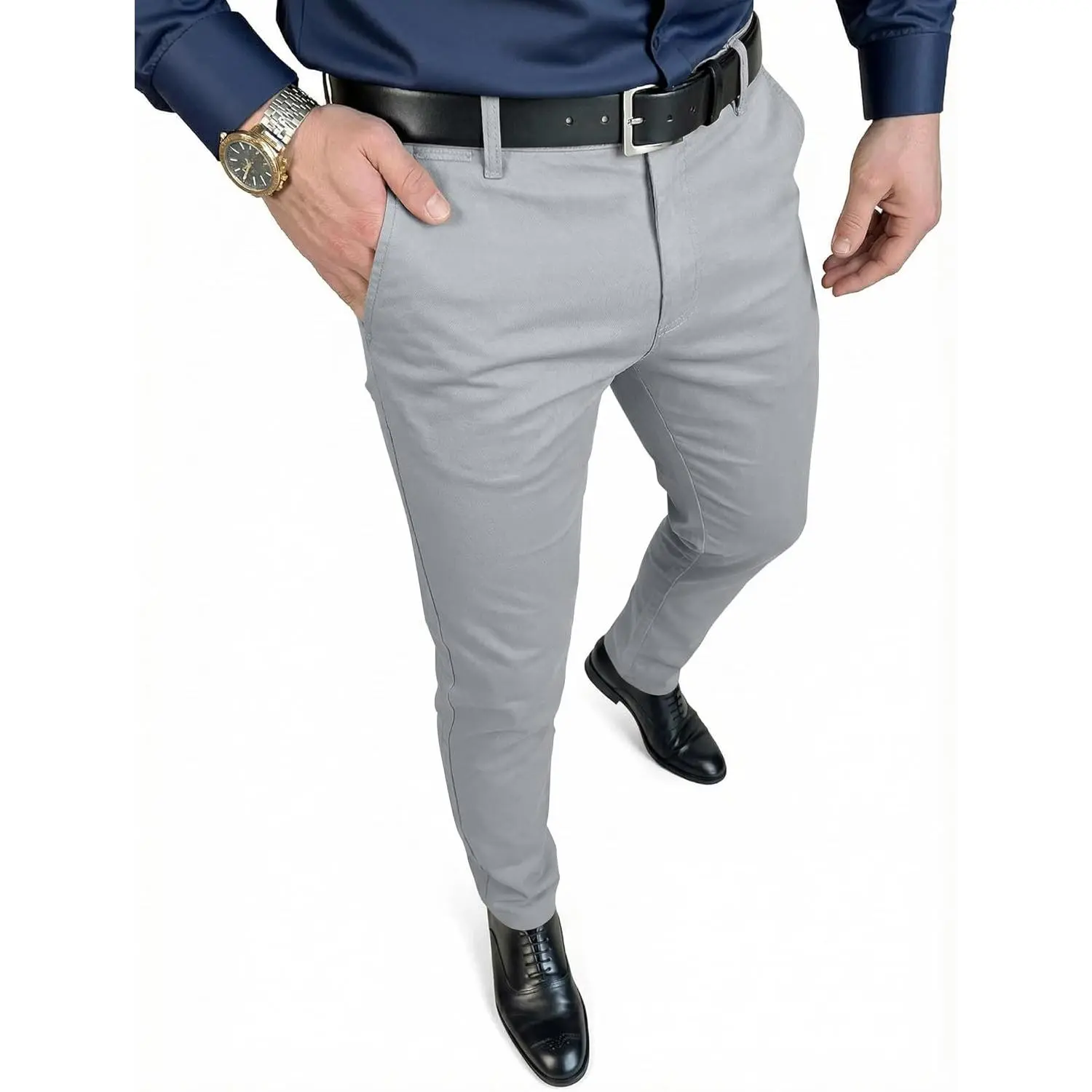 Men's Stretchy Skinny-Fit Suit Pants, Menswear Casual Slacks with Comfortable Fabric, Tapered Trousers, Dress, School, Slim-Fitting, Khaki, Slim Fit, Smart Casual