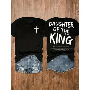 Comfortable and stylish for wearing at home or on the go King Jesus Graphic T-Shirt - Women's Soft Casual Crew Neck Short Sleeve T-Shirt, Double Sided Print, 180g Cotton, Essential for Women
