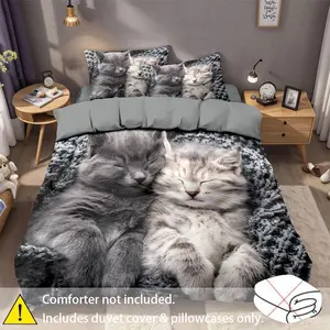 3pcs High-Grade Couple Cat 3D Print Bedding Set, Soft Bedding Sets, Skin-Friendly Breathable Soft Comfort Warm Anti-Pilling All Seasons, Breathable Duvet Set