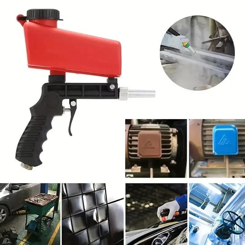 Portable Sandblasting Machine for Wood Metal Car Rust Removal, Adjustable Gravity Feed Mini Pneumatic Blaster, Non-Slip Handheld Design