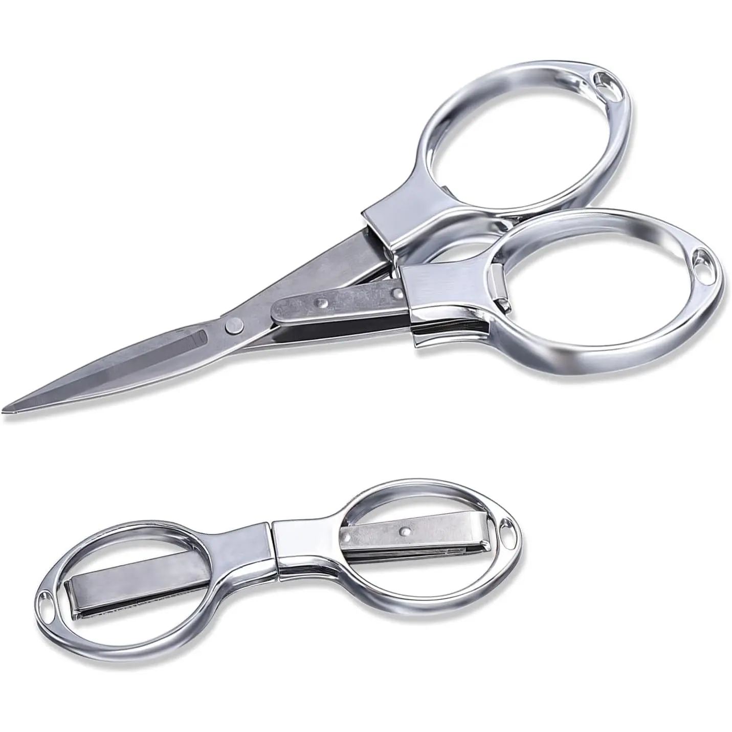 2Pcs Safety Folding Scissors, Portable Stainless Steel Mini Scissor, Foldable Pocket Badge Scissor, Travel Scissors Tiny Retractable Craft Cutter for Office, Home, Craft, Sewing, Nurse Accessories