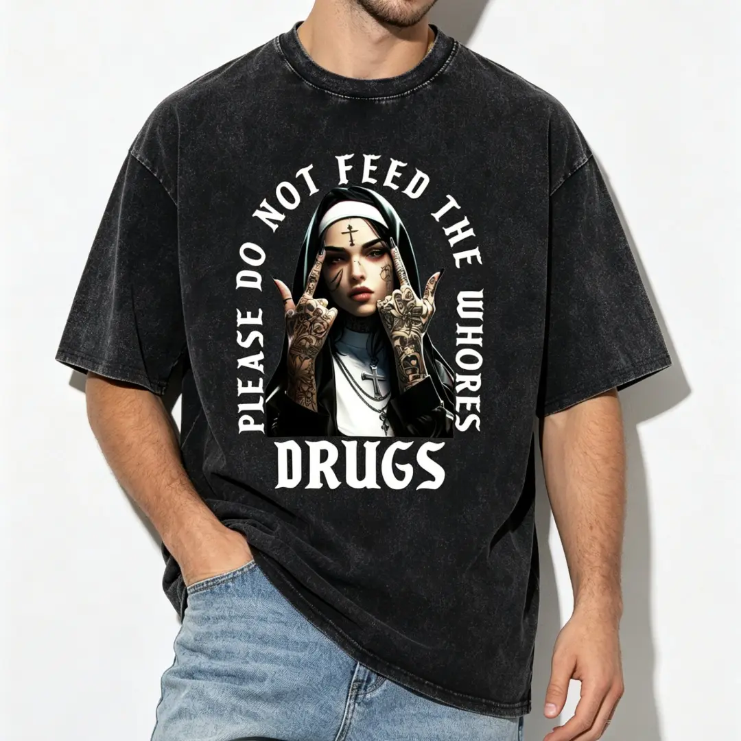 Men's Graphic T-Shirt, Gothic Streetwear Round Neck, Heavyweight Cotton with a Loose Oversized Fit and Acid Wash Finish, Baggy, Shortsleeve, Menswear, Tshirt, Tops, Casual, Crew Neck