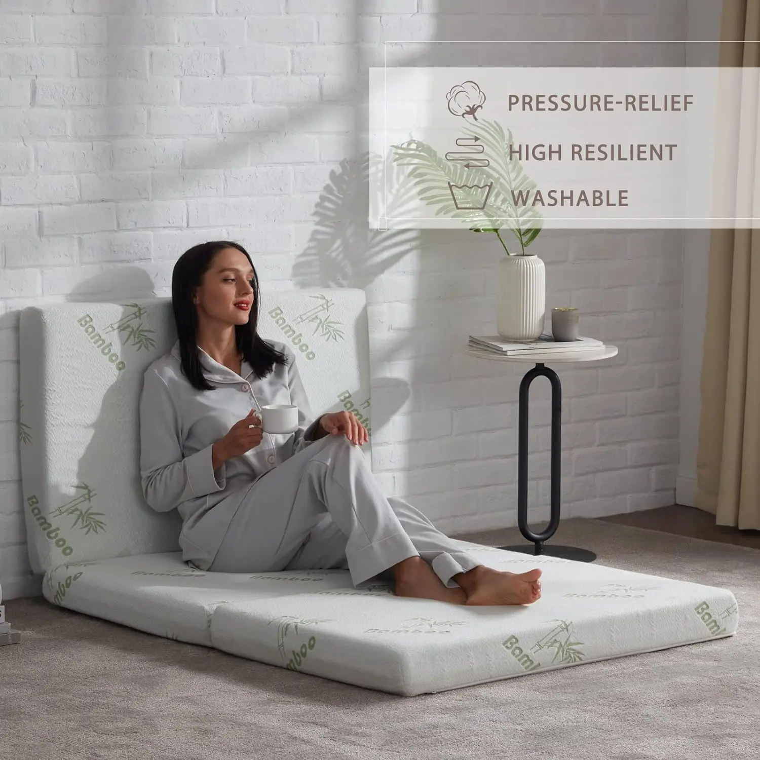 SINWEEK 3-in-1 Foldable Trifold Foam Mattress - High Resilient Pressure-Relief Watch Party Floor Guest Bed with Travel Bag, Washable Cooling Removable Cover, CertiPUR-US Certified for Adults, Portable Bed Solutions, Removable & Washable