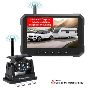 ConewVehicle Wireless Backup Camera Magnetic Solar for Truck:1 Minute Easy Install HD 1080P Rear View Camera-Portable Rechargeable 5 Inch Monitor System for Car Truck SUV RV Trailer Camper